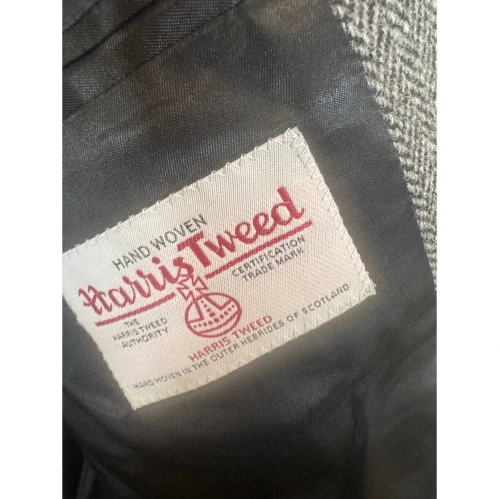 Harris Tweed Jos A Bank Blazer Mens 46 Grey Herringbone Wool Sport Coat Jacket